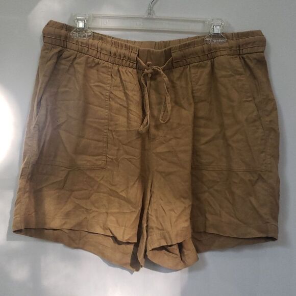 Old Navy  Shorts Womens sz  Large Caramel Creme Linen Drawstring Cargo Pockets - Picture 1 of 6